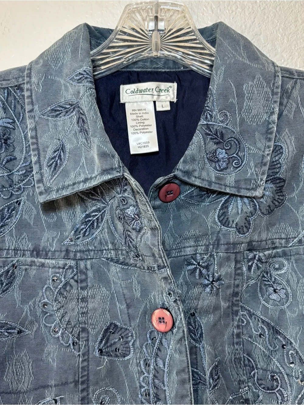 Coldwater Creek Floral Paisley Blazer Jacket Blue Large Lightweight Vtg Boho - Picture 4 of 14
